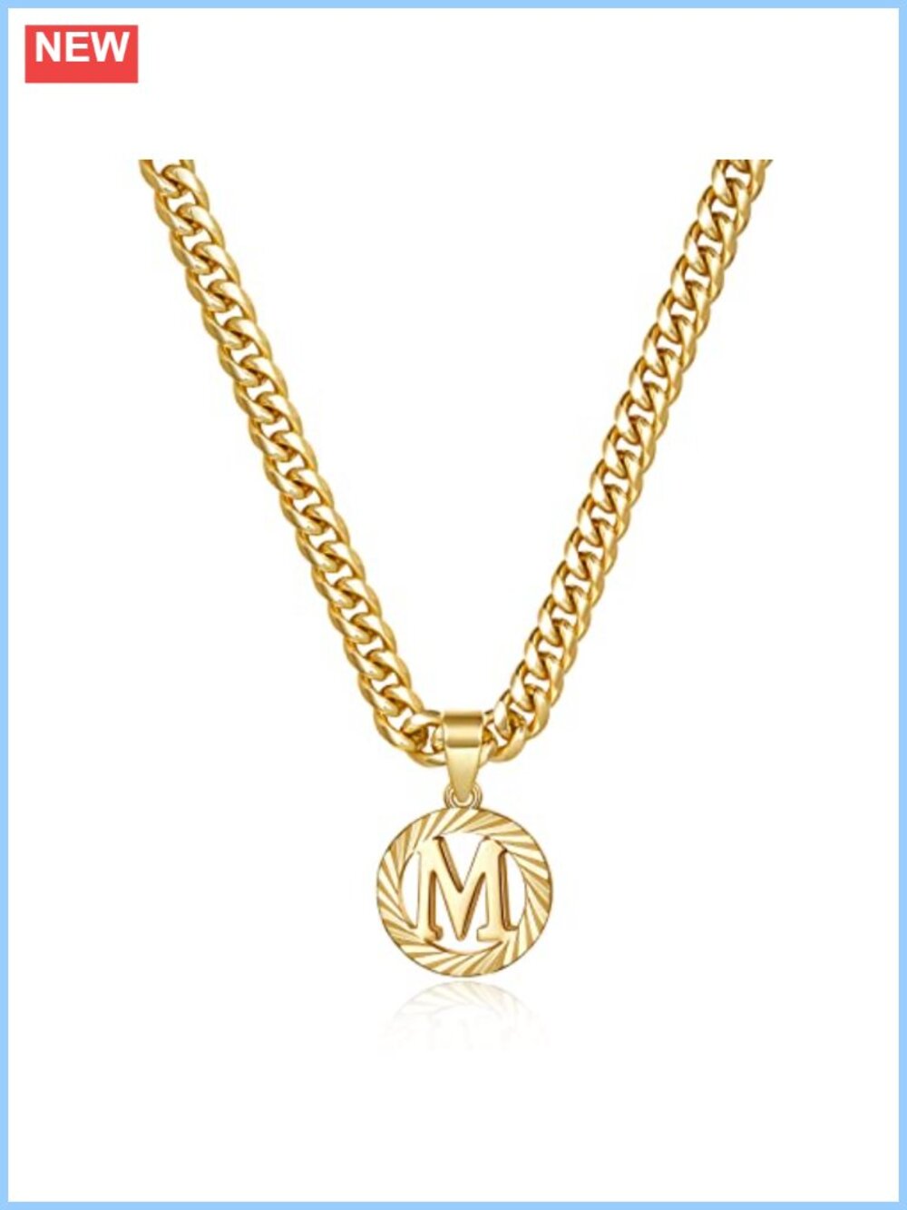 14k Gold Plated Stainless Steel Initial Pendant Necklace, Detachable Cuban Chain